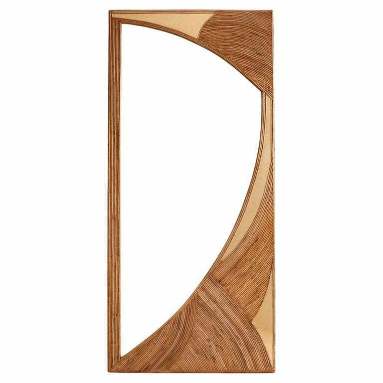 Contemporary Italian Wall Mirror In Bamboo & Brass