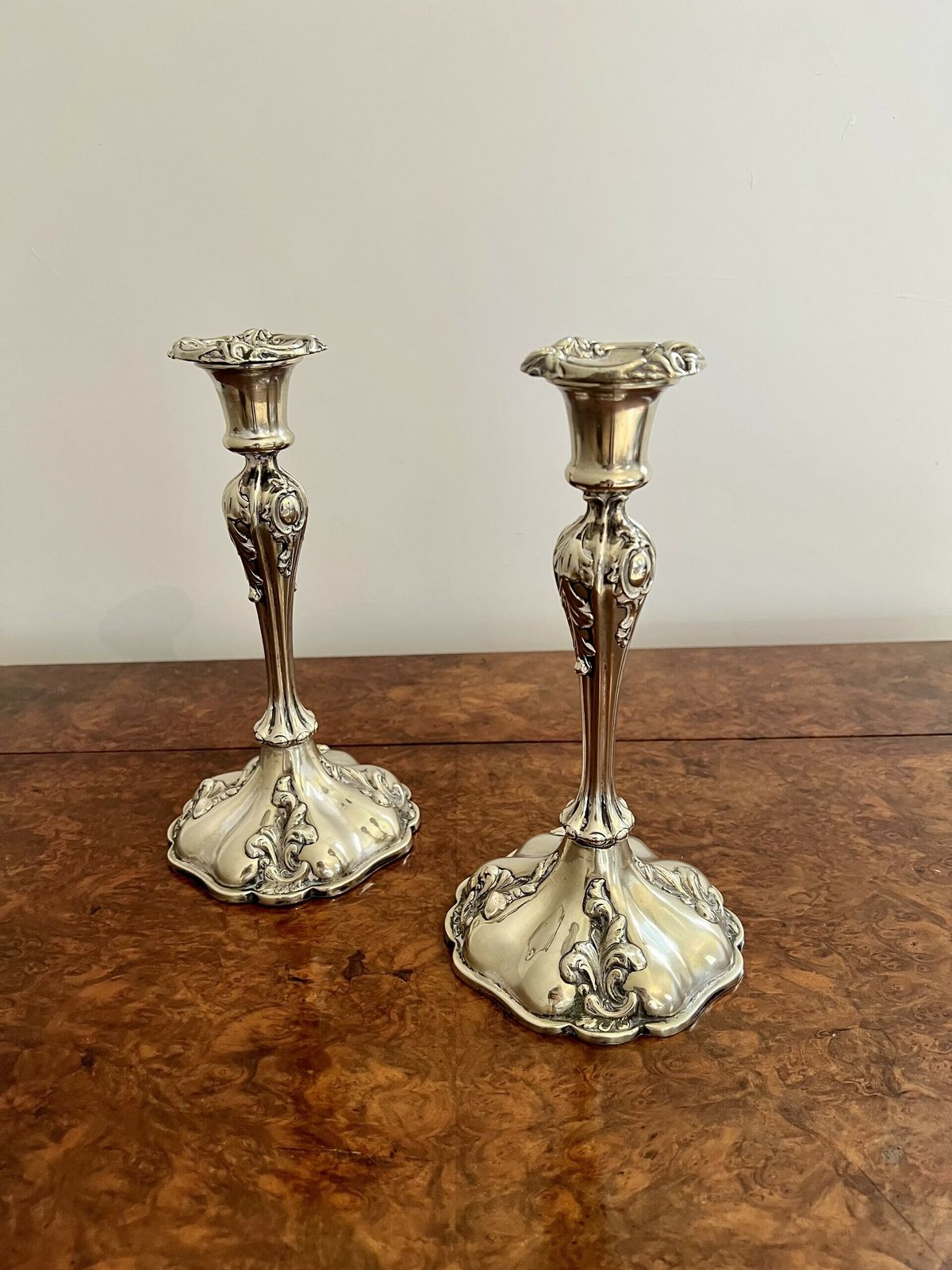 Quality Pair Of Antique Silver Plated Ornate Candlesticks photo furniture