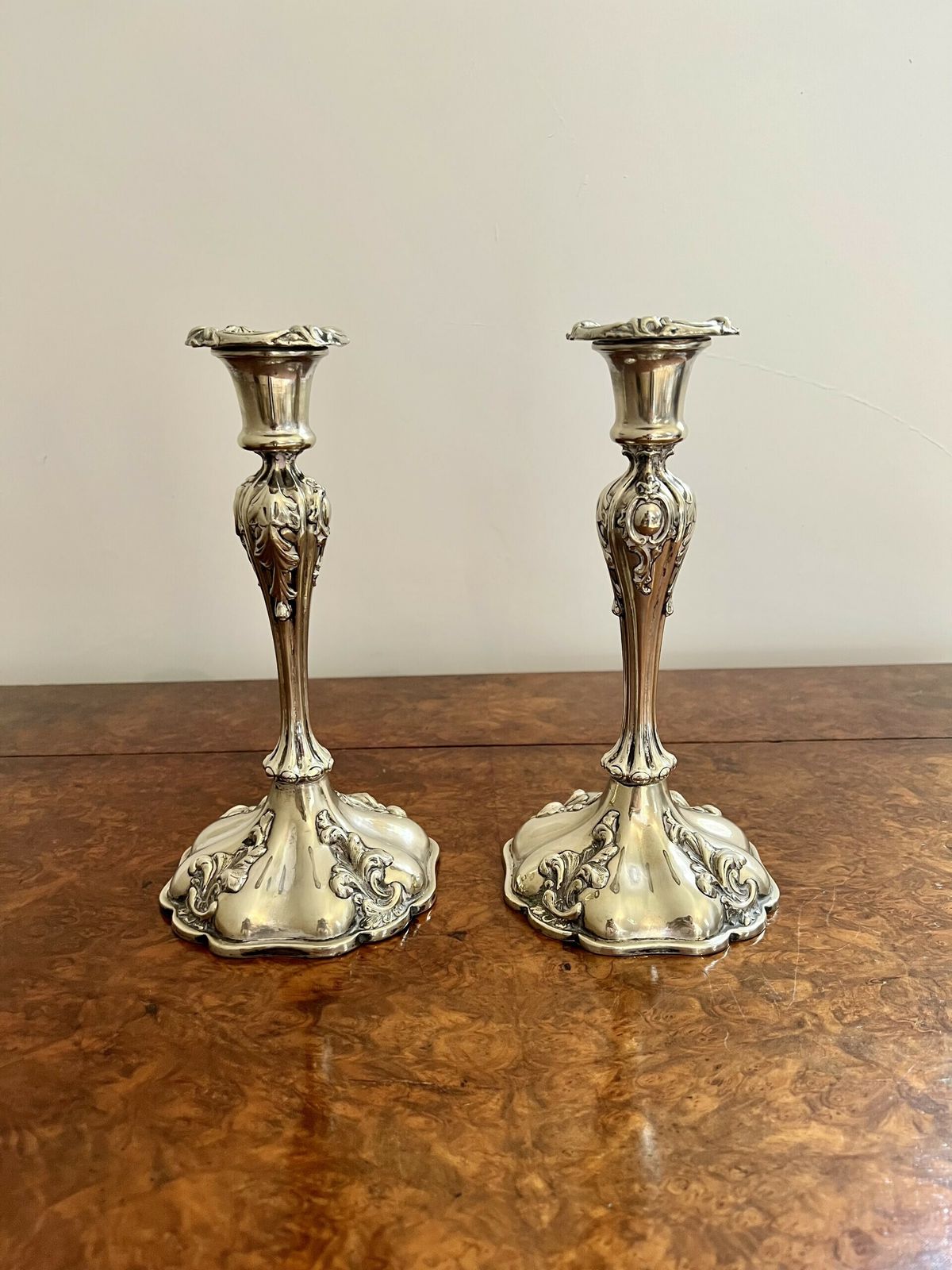 Quality Pair Of Antique Silver Plated Ornate Candlesticks
