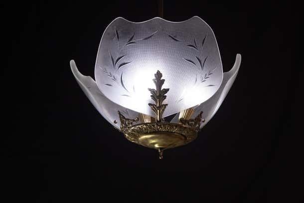 Elegant Italian Vintage Art Decò Glass And Brass, 1950s photo vintage