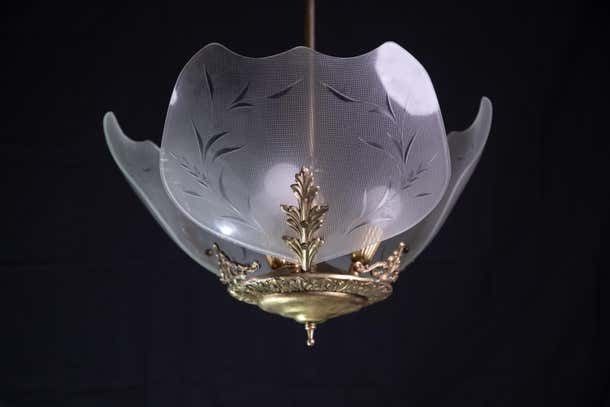 photo for sale Elegant Italian Vintage Art Decò Glass And Brass, 1950s
