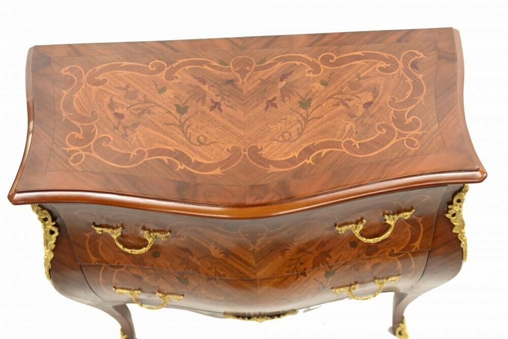 French Bombe Commode Marquetry Inlay Chest Drawers photo Furniture