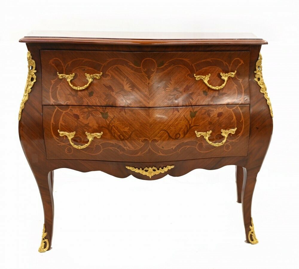 French Bombe Commode Marquetry Inlay Chest Drawers photo buy