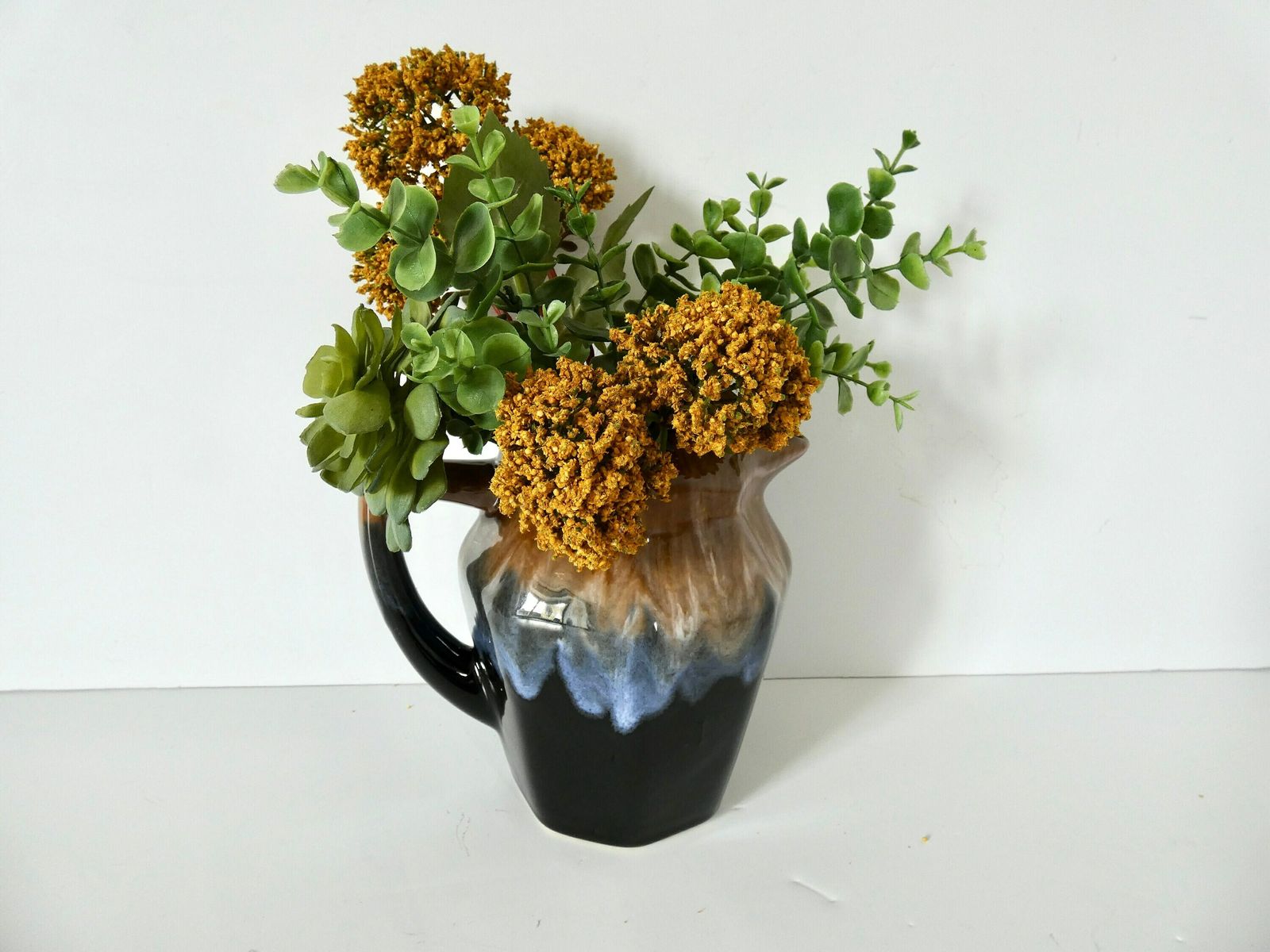 Vintage French Water Jug, Wine Pitcher In Black, Ceramic Drip Glaze, Mid Century, Vallauris Pottery