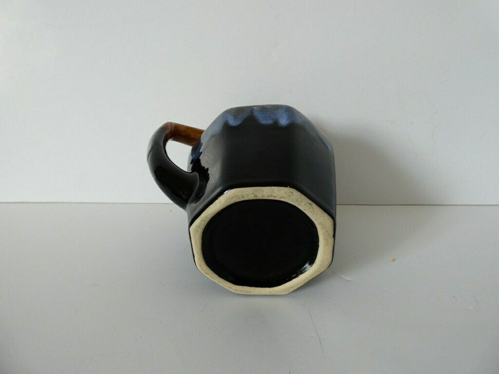 Vintage French Water Jug, Wine Pitcher In Black, Ceramic Drip Glaze, Mid Century, Vallauris Pottery photo for sale