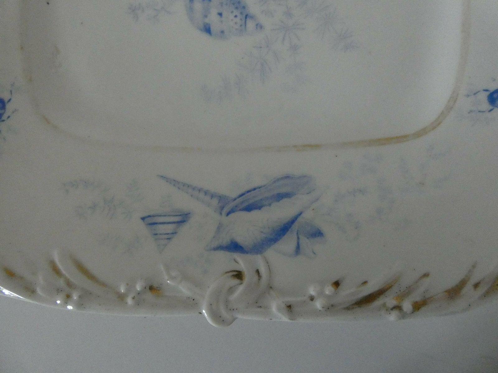 French Vintage Blue And White Porcelain De Paris Serving Display Plate photo vinterior