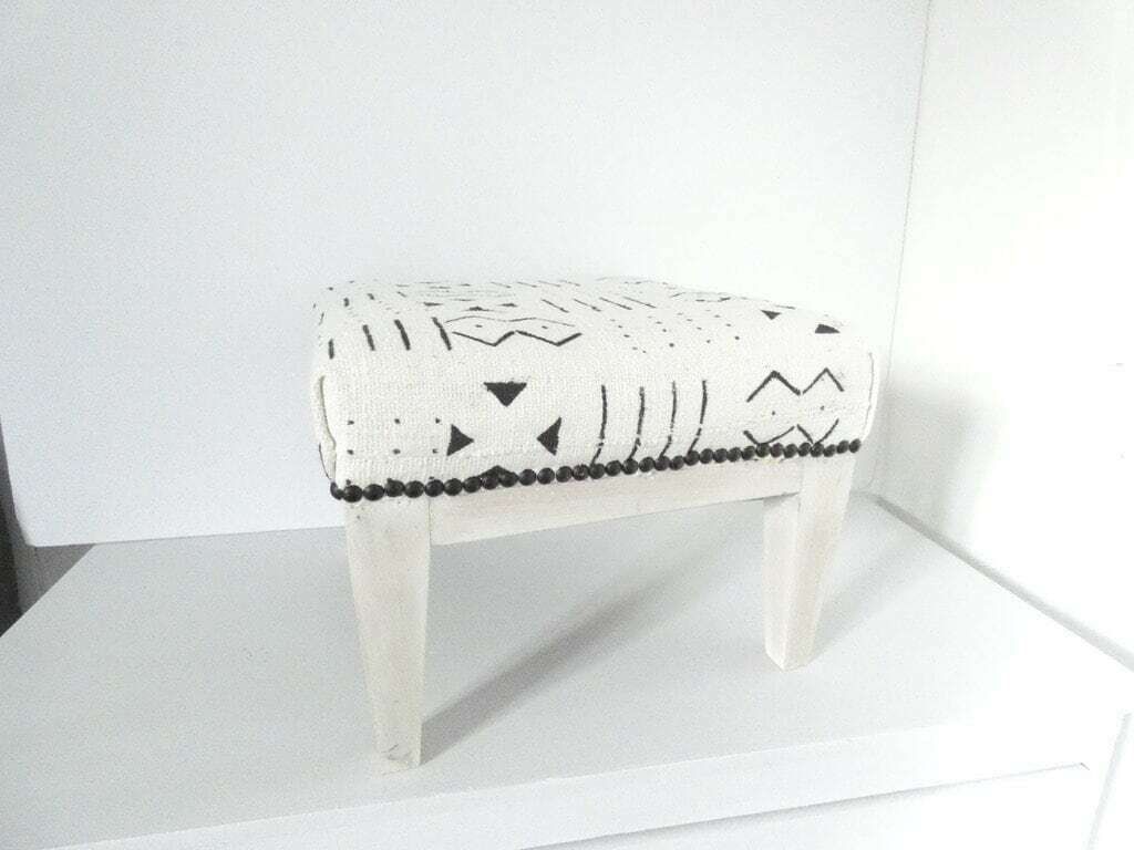 Vintage French Wooden Footstool Ottoman Mud Cloth Ethnic African Ottoman Stool photo furniture
