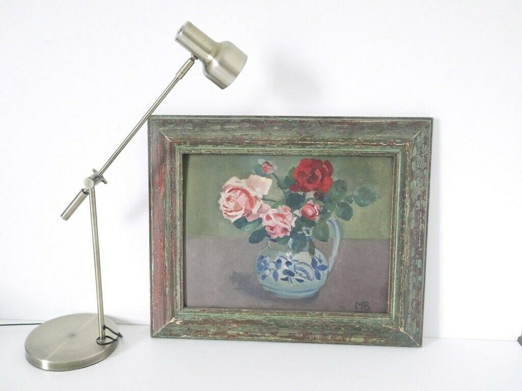 French Vintage Floral Red And Pink Roses Still Life Signed