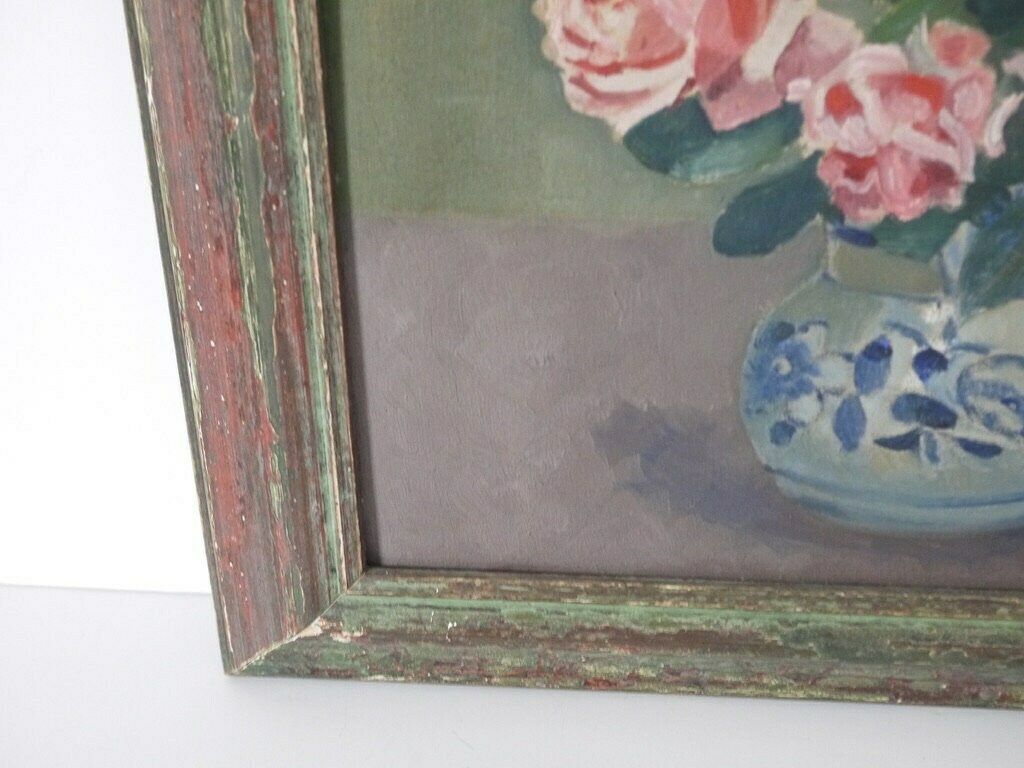French Vintage Floral Red And Pink Roses Still Life Signed photo buy
