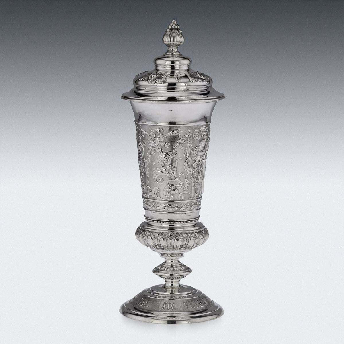 19th Century German Solid Silver Worms Shooting Presentation Cup, Hanau, C.1895 photo Home Decor