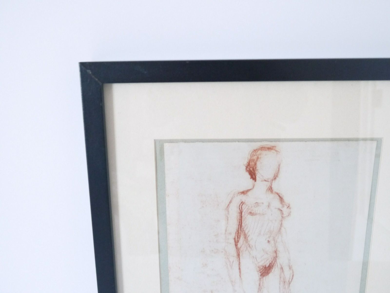 French Vintage Nude Charcoal Red Sketch Woman Portrait photo furniture