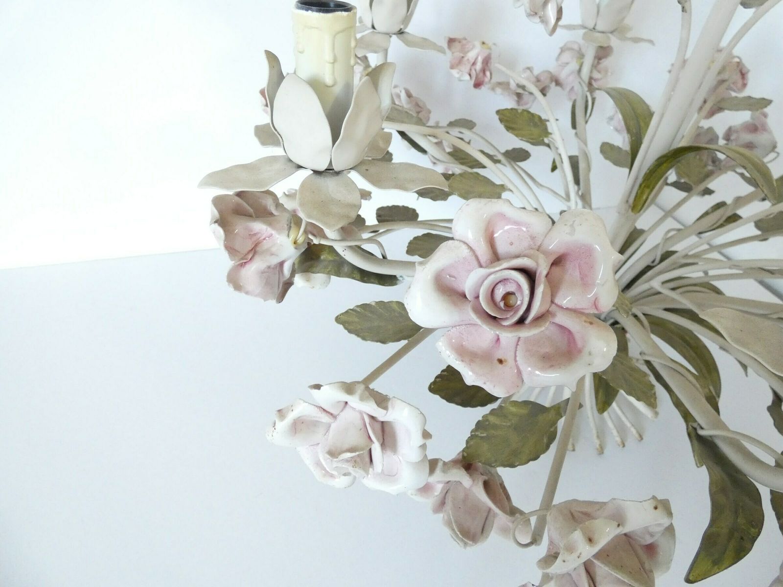 photo furniture French Vintage Porcelain Rose Chandelier 6 Arms Large