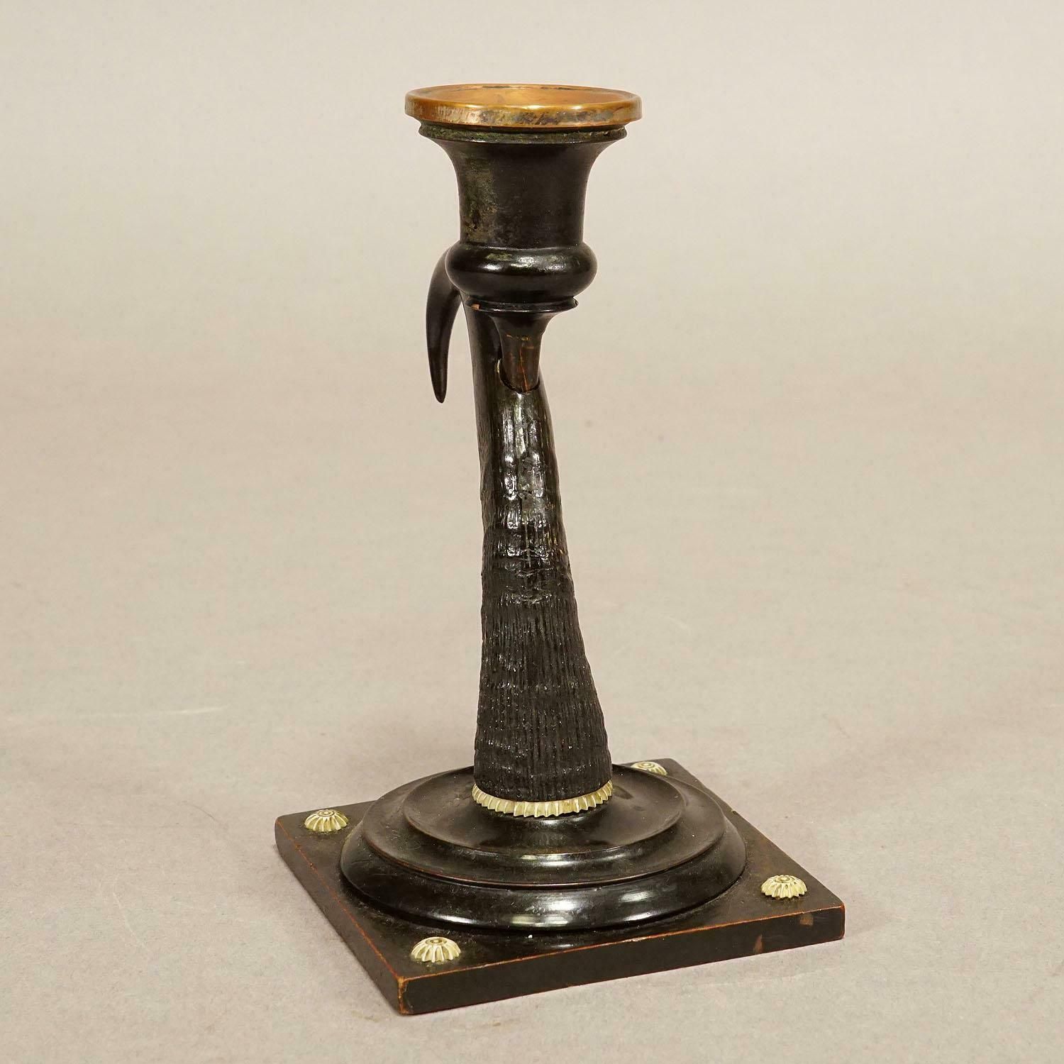 Antique Candle Stick With Real Chamois Horn, 19th Century photo for sale