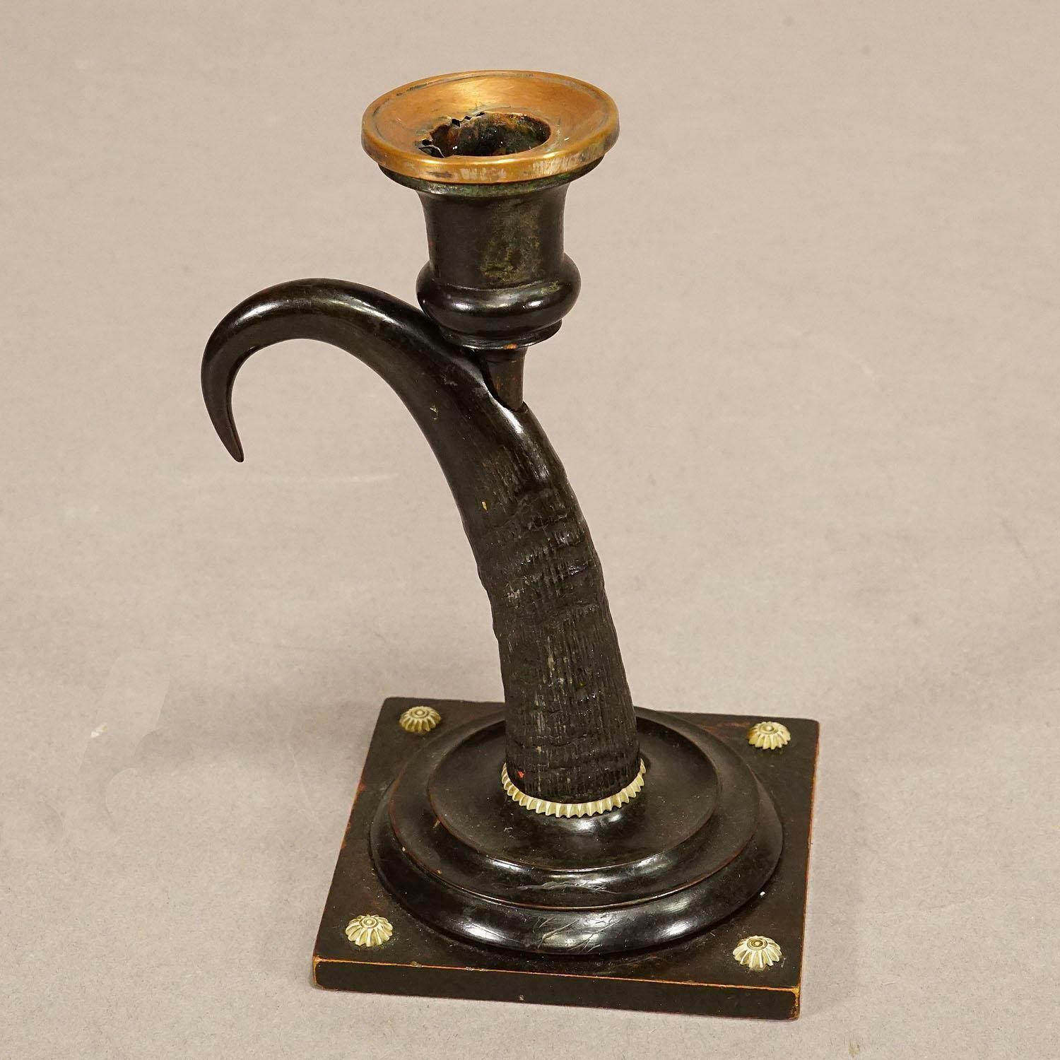 Antique Candle Stick With Real Chamois Horn, 19th Century photo vinterior