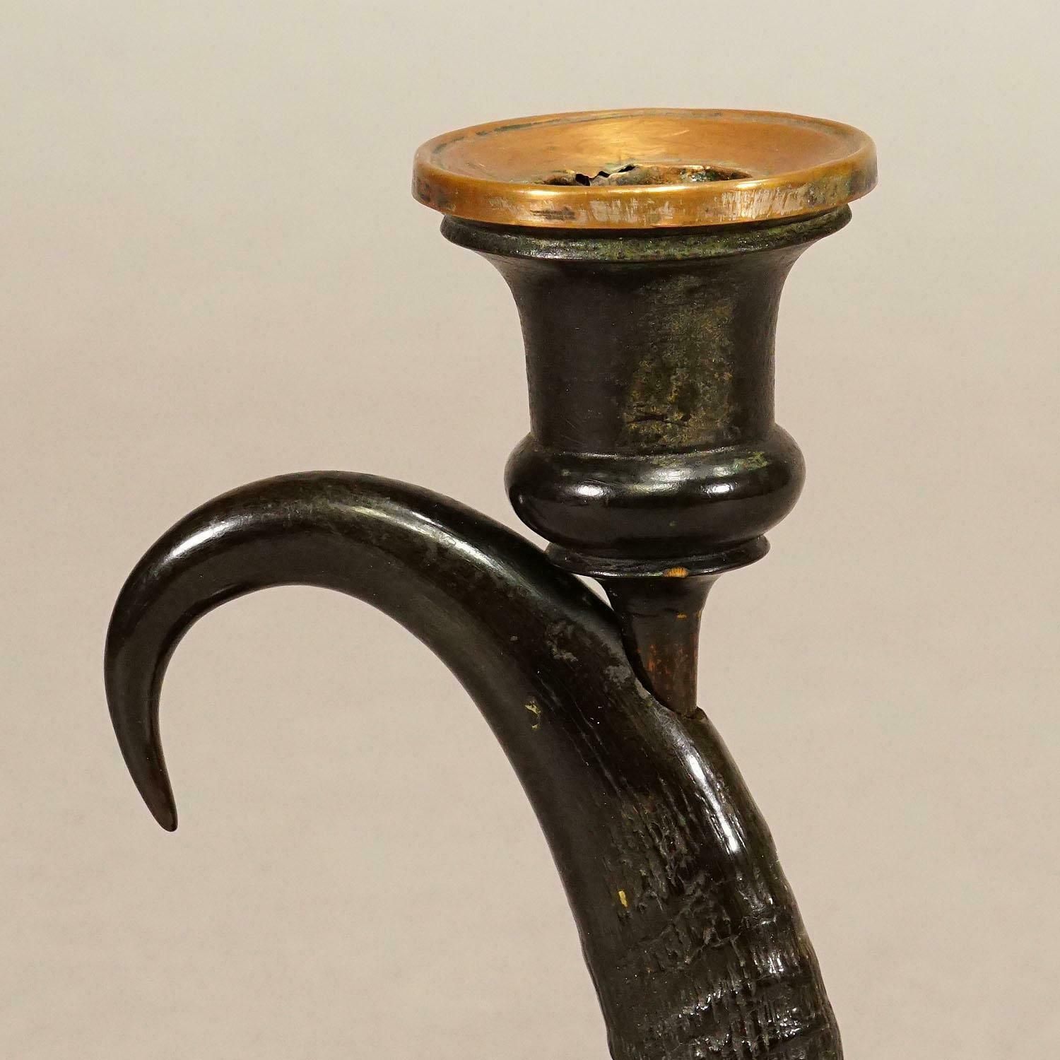 Antique Candle Stick With Real Chamois Horn, 19th Century photo buy