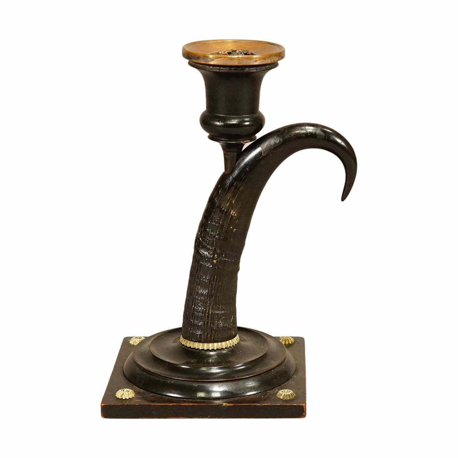 photo furniture Antique Candle Stick With Real Chamois Horn, 19th Century
