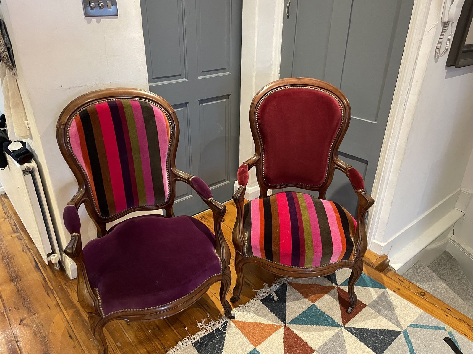 Pair Of Louis XV Armchairs Reupholstered Velvet