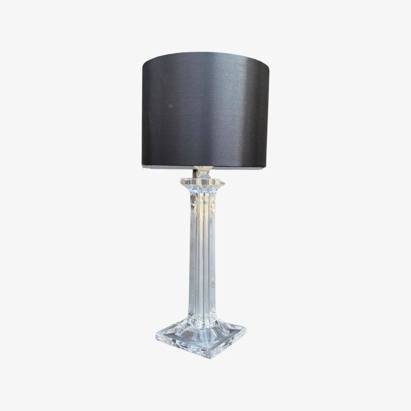 1970s Vintage Plexiglas Light | Mid Century Modern Light With Black Lampshade | Transparent Plexi Glass Retro Table Light / Table Lamp photo for sale