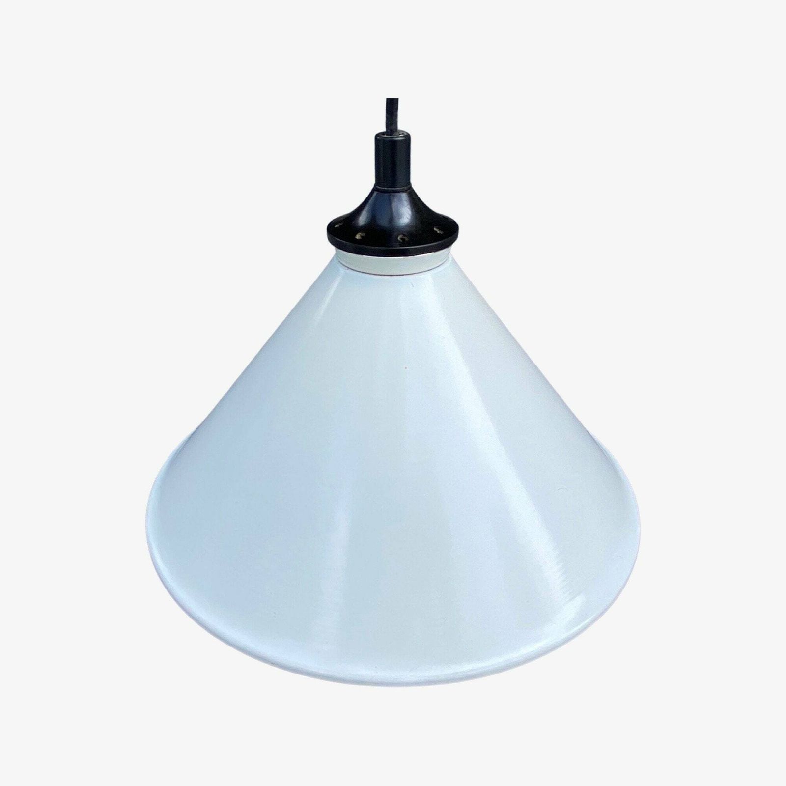 Set Of 2 White Metal Vintage Pendant Lights | Mid Century Modern Lighting | Industrial Vintage Pendants 1960s, 1970s | Dutch Design photo furniture