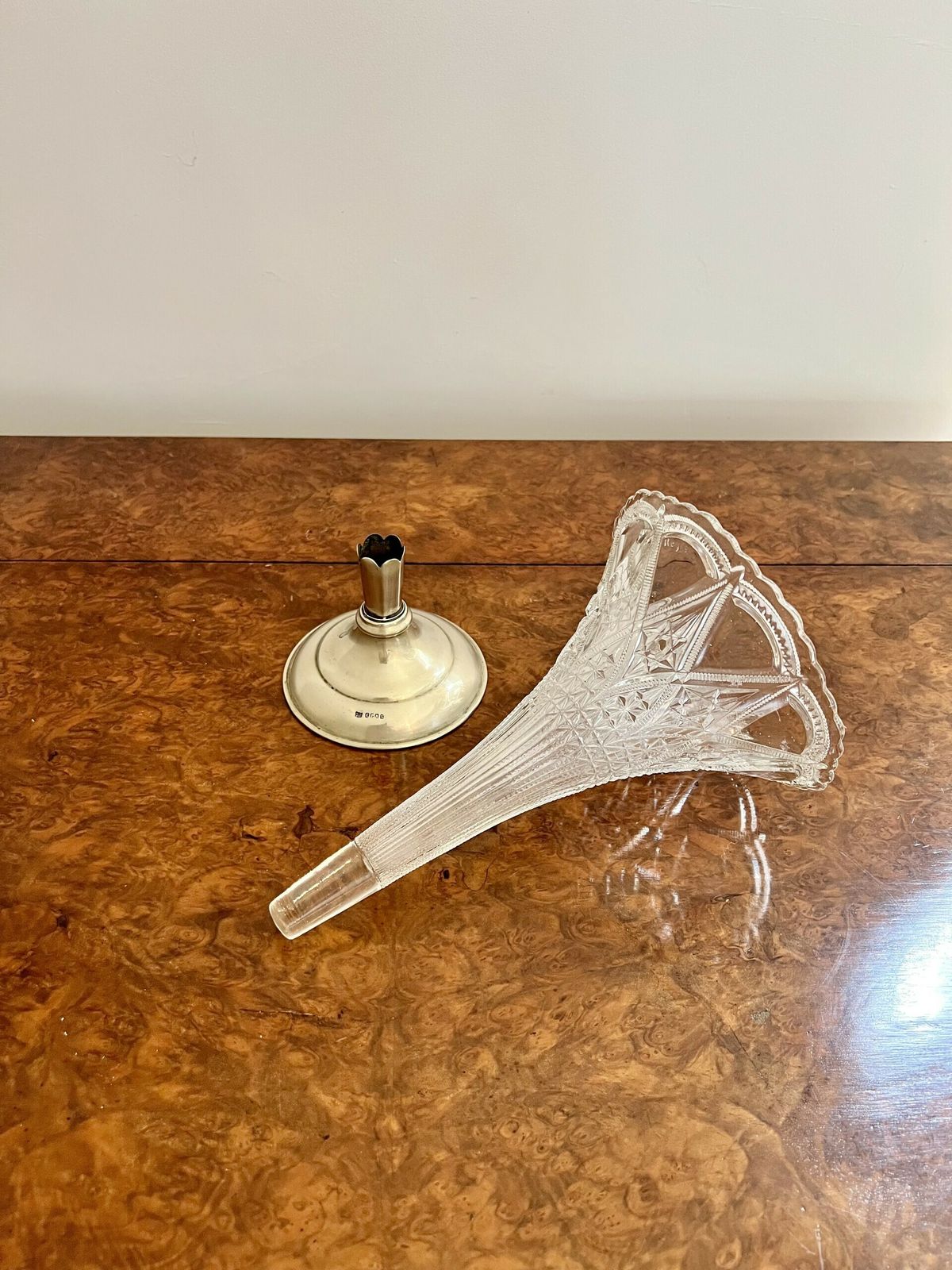 Fine Quality Edwardian Cut Glass And Silver Plated Fluted Spill Vase photo 295.0