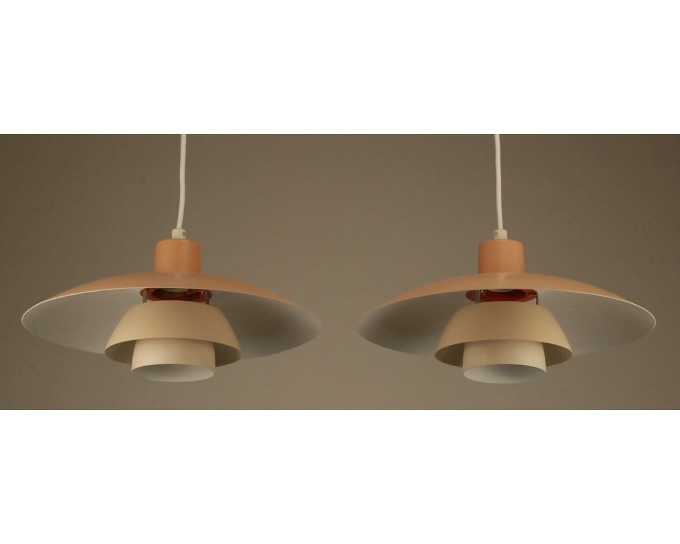 2 Vintage Ph4 Louis Poulsen Pendant Lights | Original Poul Henningsen Ph4 Lamps | Reupholstered Beige