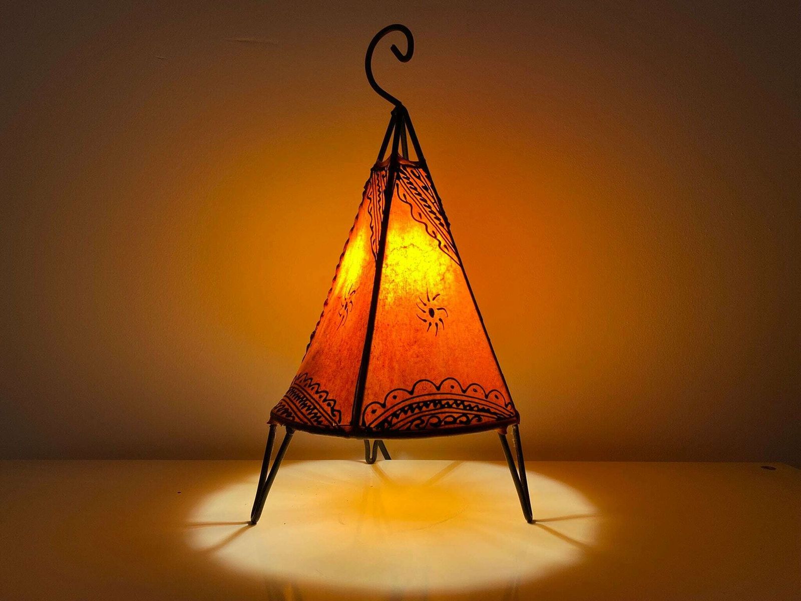 photo for sale Oriental Lamp Vintage   Made From Orange Leather   Vintage Henna Floor Lamp | Hand Painted