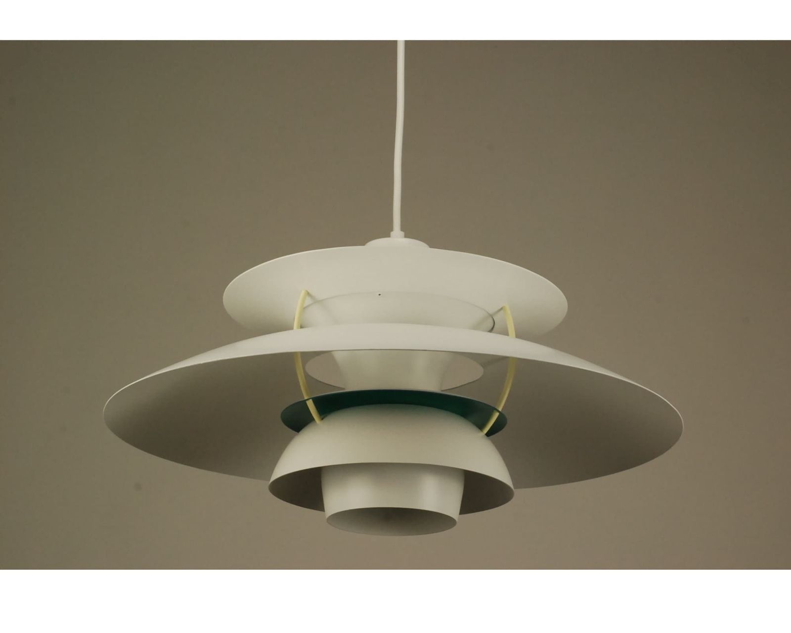 Louis Poulsen Ph5 Pendant Light   Design By Poul Henningsen | 'White With Turquoise Anti Glare Ring'