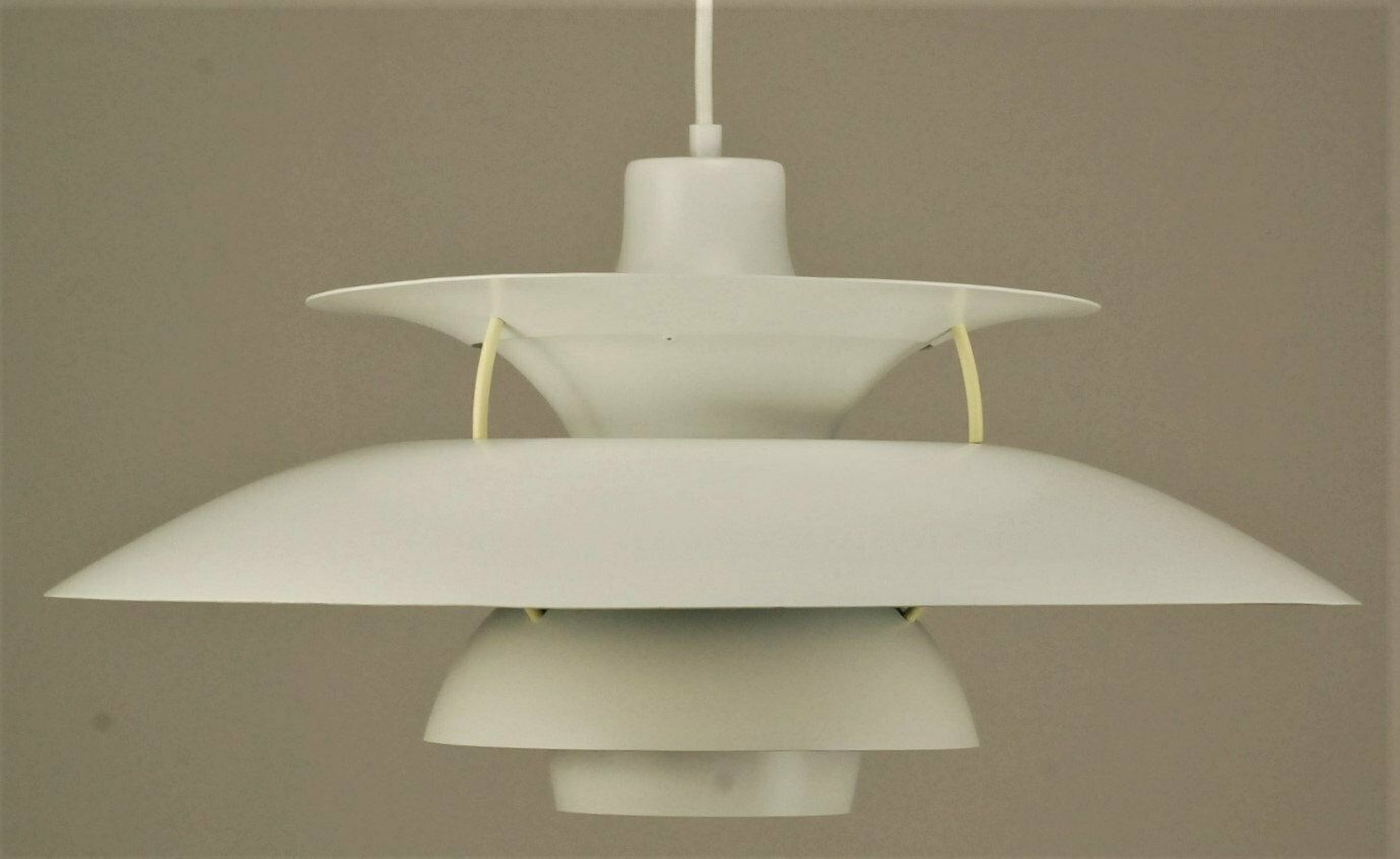 Louis Poulsen Ph5 Pendant Light   Design By Poul Henningsen | 'White With Turquoise Anti Glare Ring' photo for sale