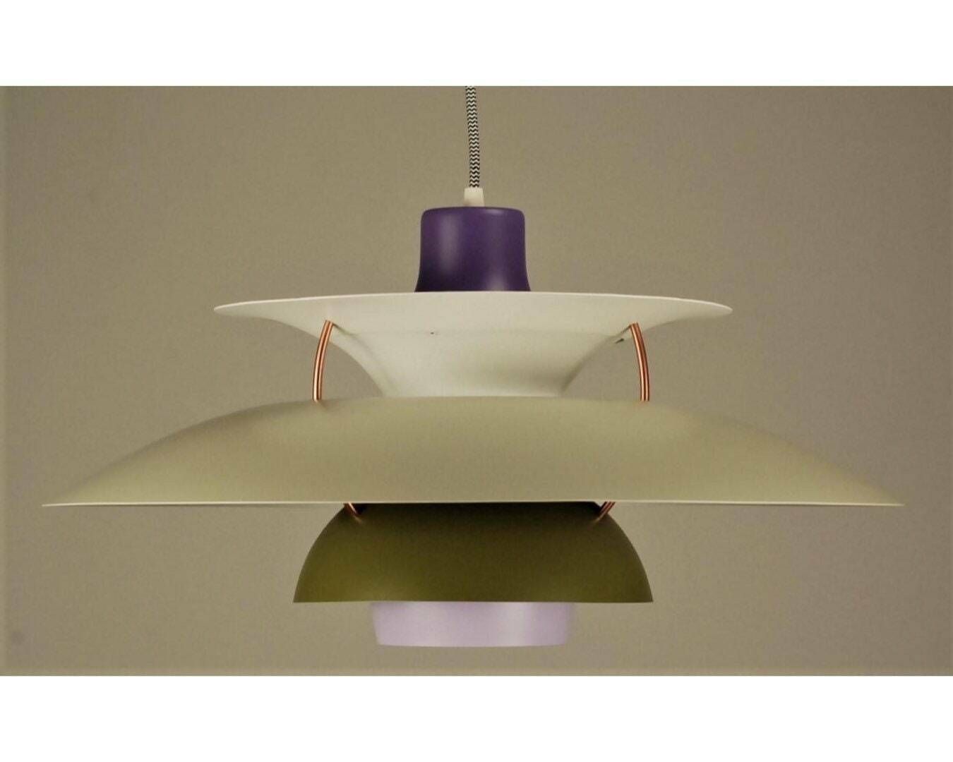 Custom Louis Poulsen Ph5 Pendant | Vintage 1970's 'Purple/White' | Design By Poul Henningsen