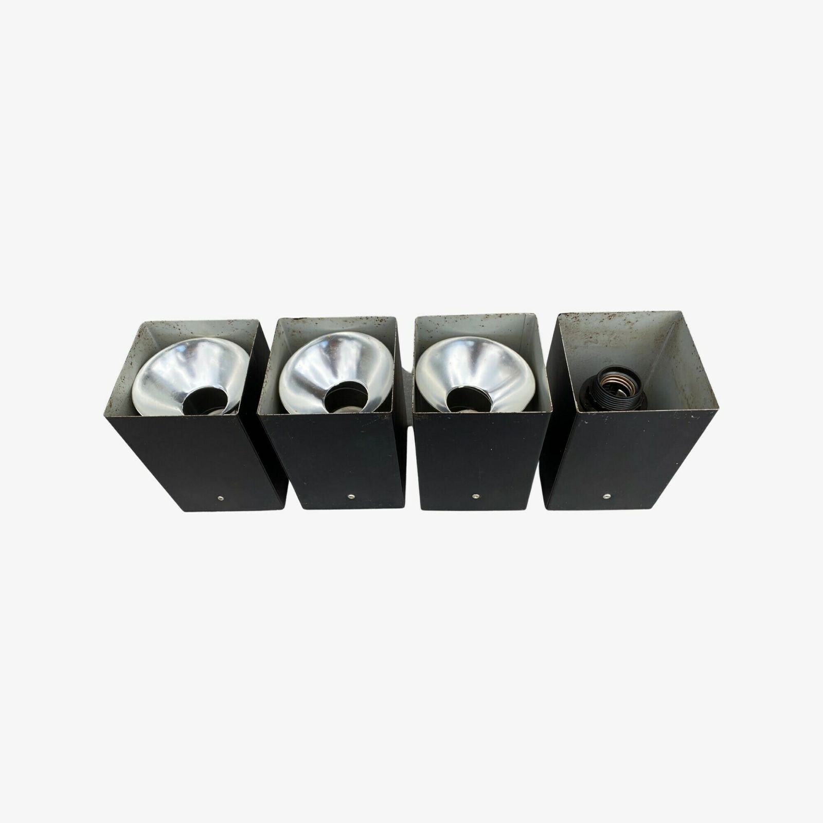Raak Amsterdam Cube Spotlights | 3 + 1 Free Vintage Design Spots By Raak Amsterdam, Made In Holland | 4 Black Metal Mid Century Modern Spots photo furniture