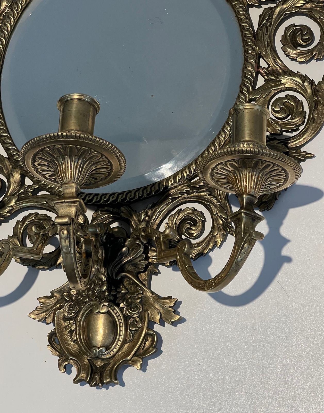 Lighting Important Pair Of Louis XIV Style Sconces In Bronze And Mirror photo