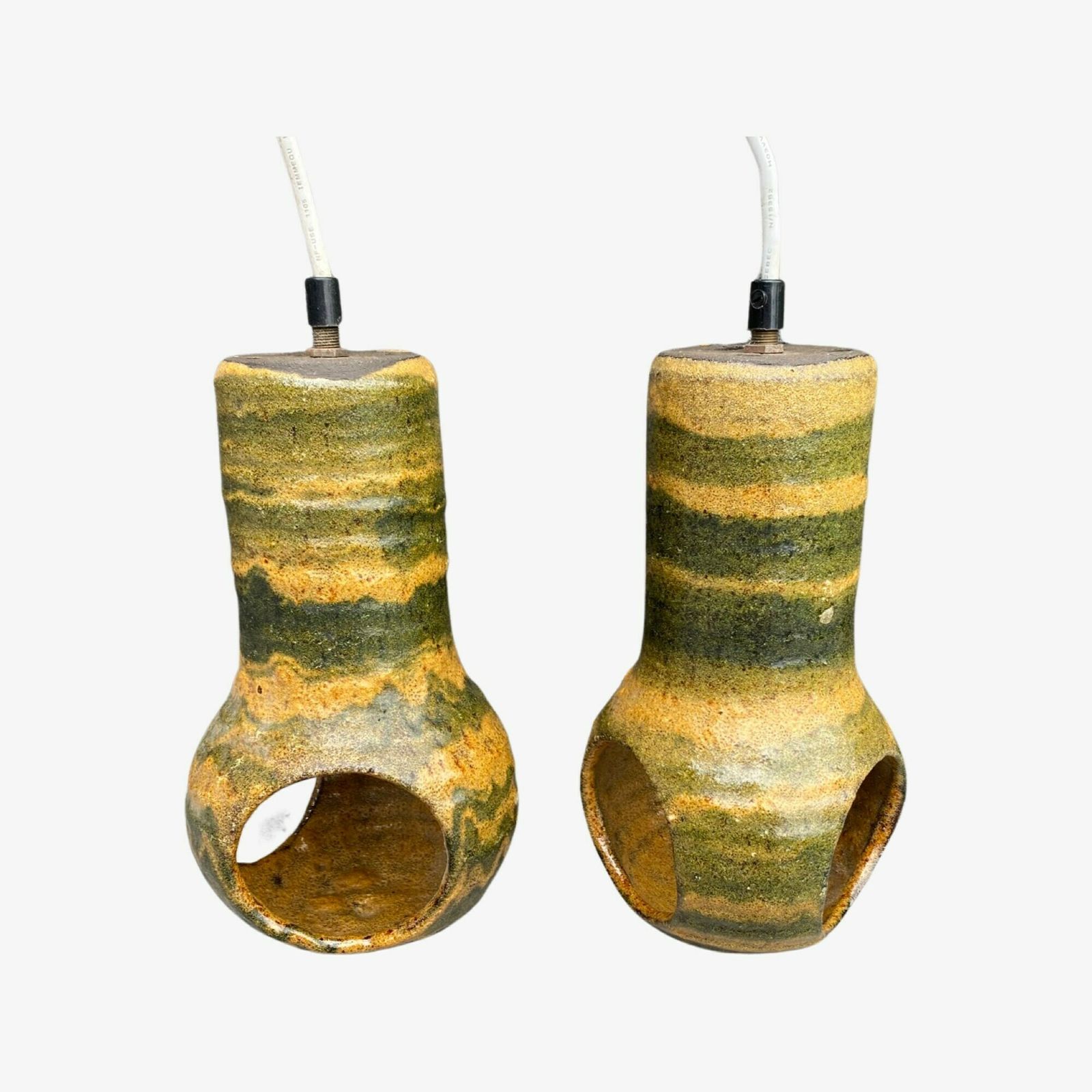 2 Handmade Ceramic Pendant Lights Made By ‘Atelier Dinges’ In Holland, 1970s | Handmade Ceramic Pottery From The Mid Century   Set Of 2 photo vinterior