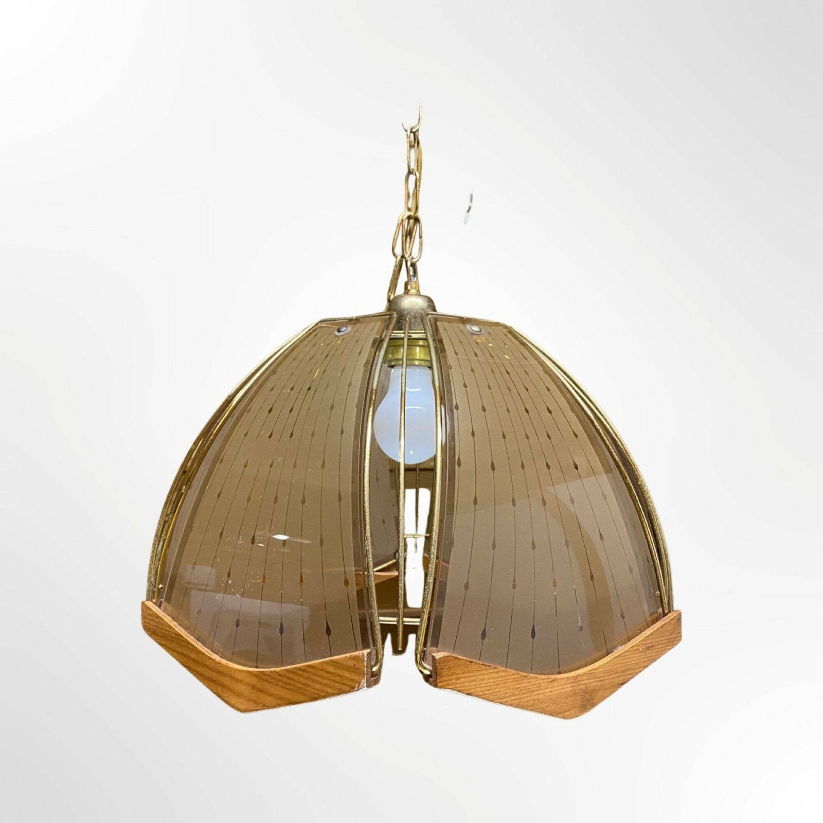 Vintage Pendant Teak Wood, Glass & Brass Metal Materials | Hollywood Regency Style | Mid Century Modern Pendant Lighting | 1960s, 1970s photo furniture