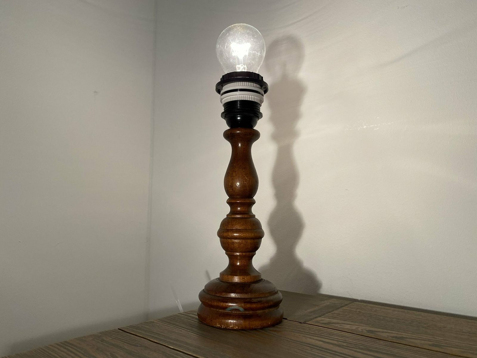 1960s Retro Dark Wood Desk Lamp | Vintage Table Lamp Made Of Dark Wood | Vintage Lighting | Mid Century Modern Lighting | Wooden Base photo furniture
