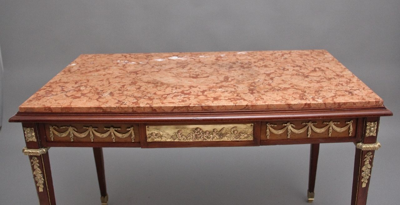 19th Century French Mahogany And Marble Top Centre Table photo for sale