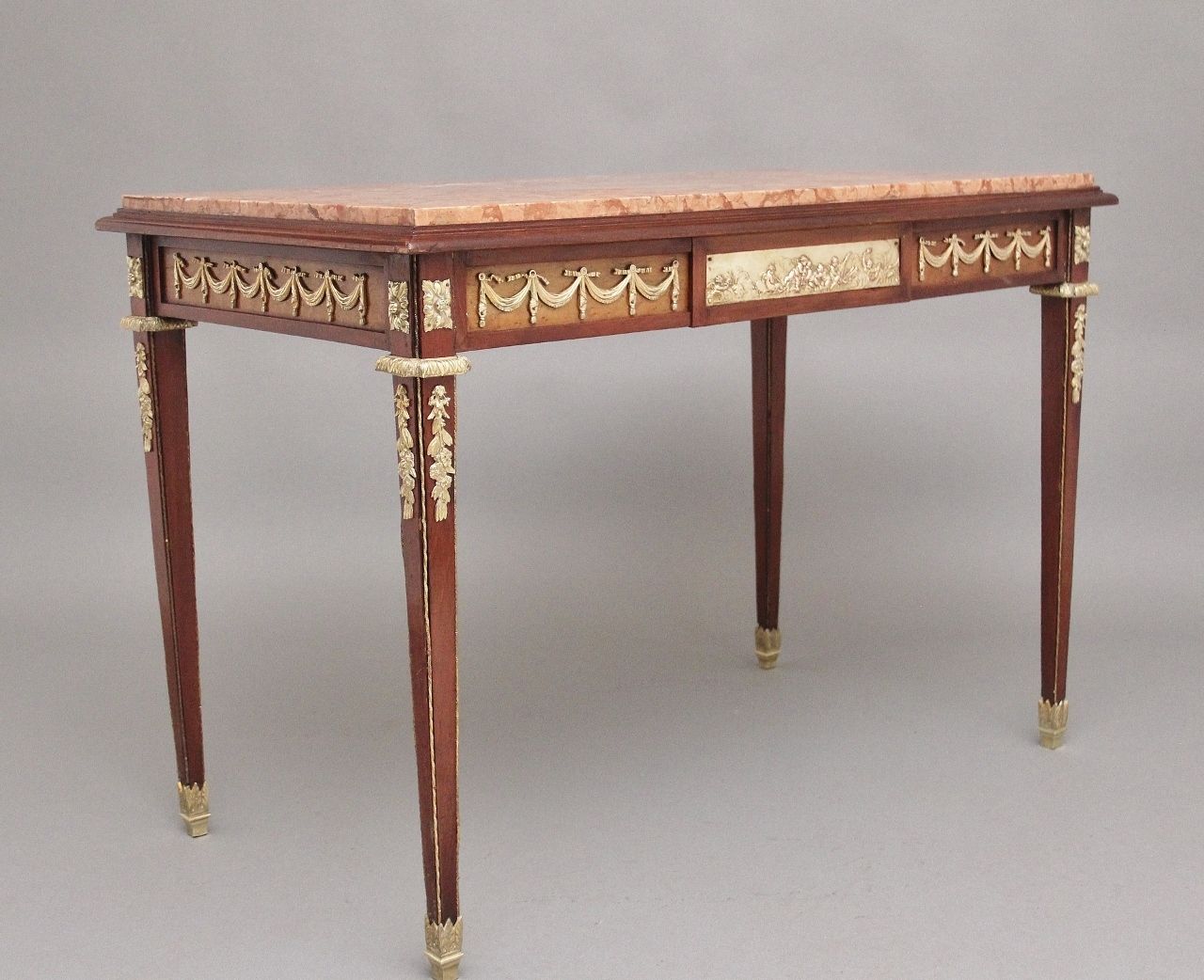 19th Century French Mahogany And Marble Top Centre Table photo vinterior