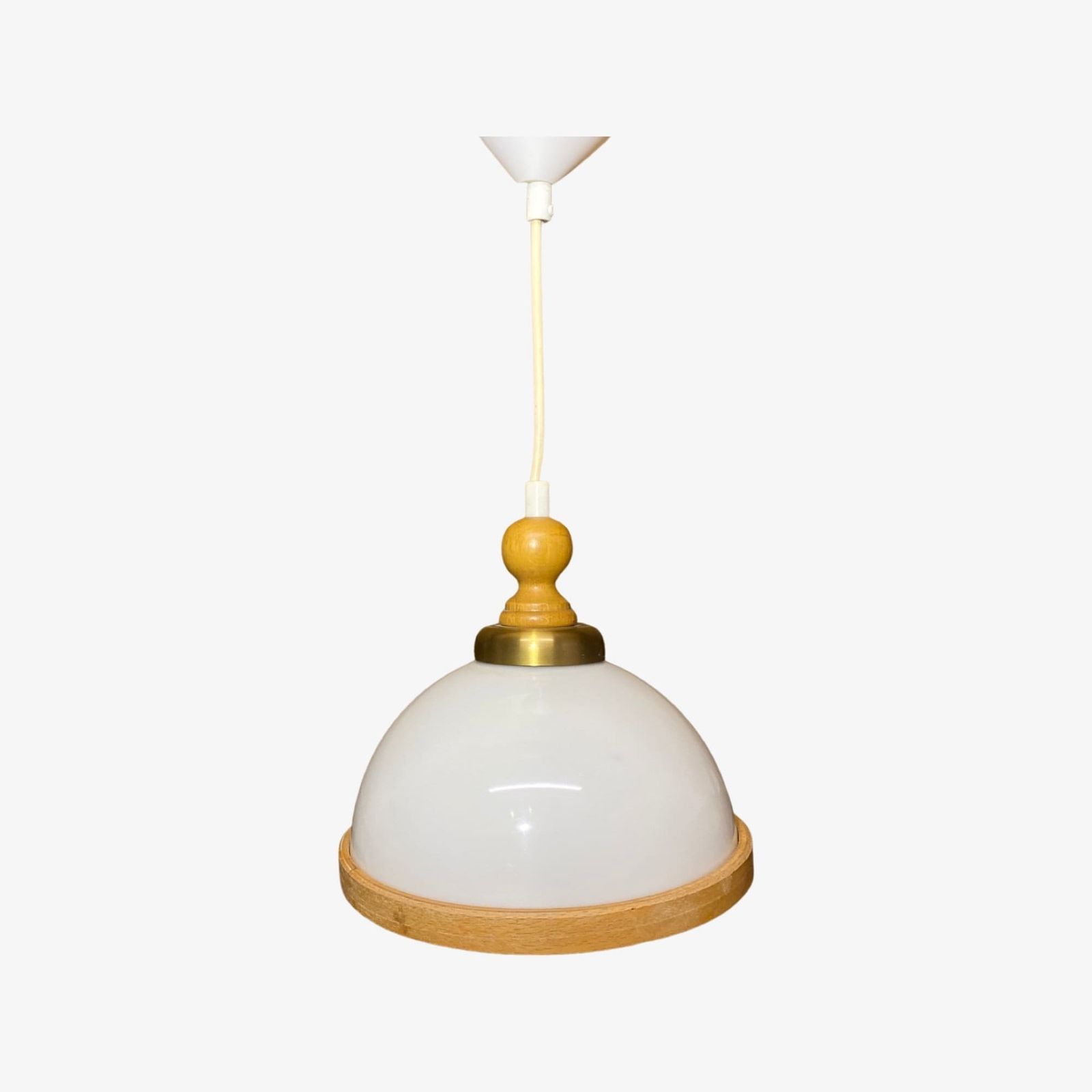 Design Lamp From Sweden | Mid Century Modern Lighting From Sweden | Oak Wood Edge And White Plexiglass Lampshade | Vintage Pendant Lighting photo 168.0