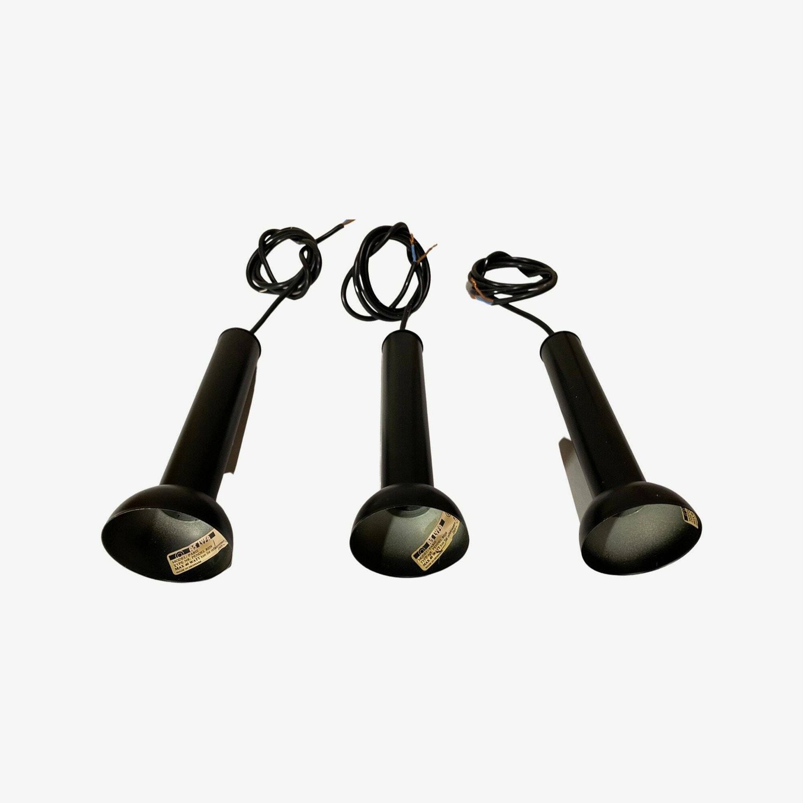 Set Of 3 Black Pendants From The Danish Company Lyfa Model Paris Made In The 1980s | Danish Mid Century Modern Design | Srt Of 3 Pendants photo Lighting