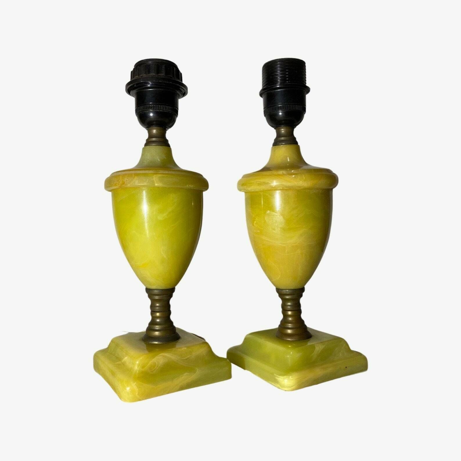 Set Of 2 Green Marble Table Lamps Early 1950s Lamp Bases With Onn/Off Switch Vintage Marble Lighting Green Retro Lamp Bases