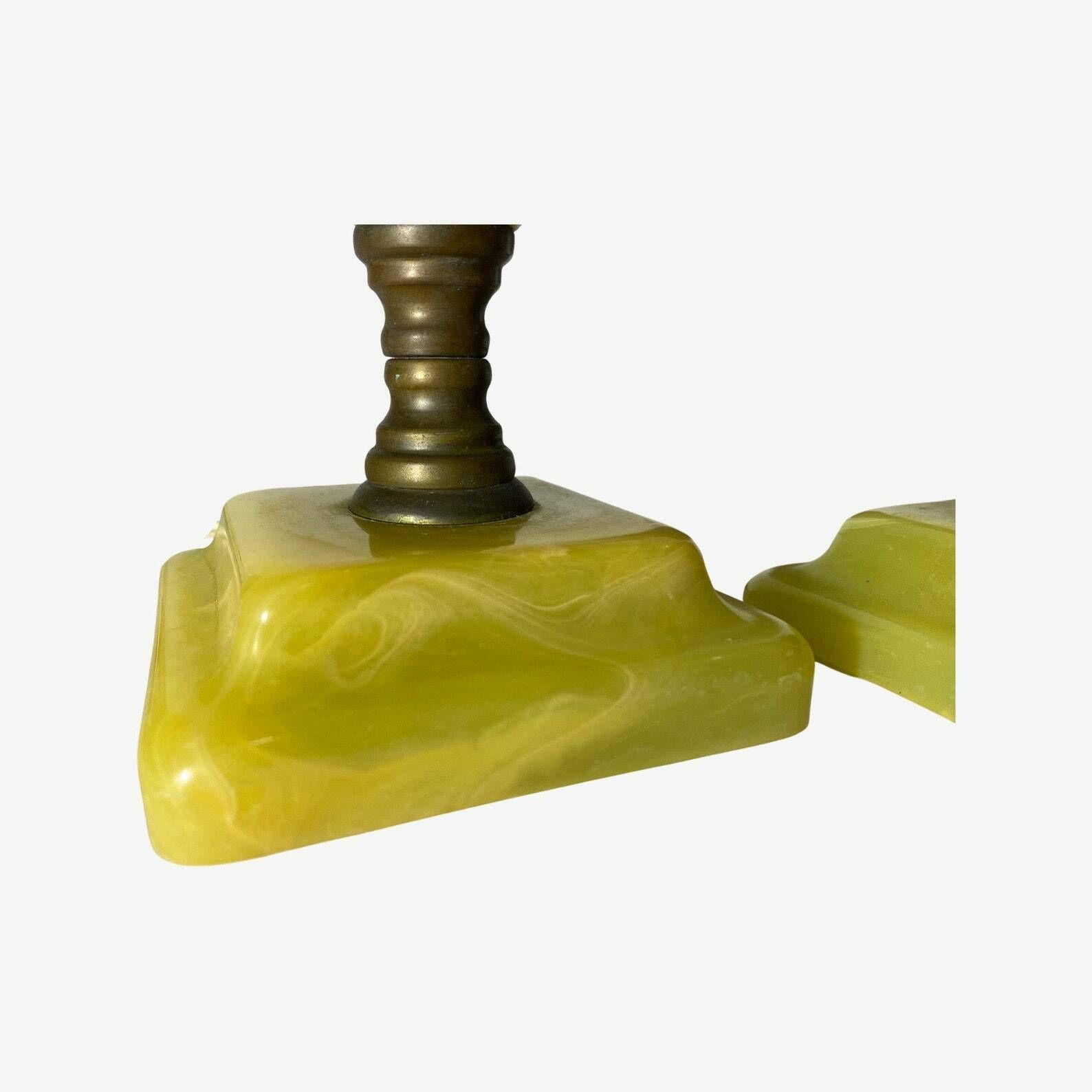 Set Of 2 Green Marble Table Lamps Early 1950s Lamp Bases With Onn/Off Switch Vintage Marble Lighting Green Retro Lamp Bases photo vinterior