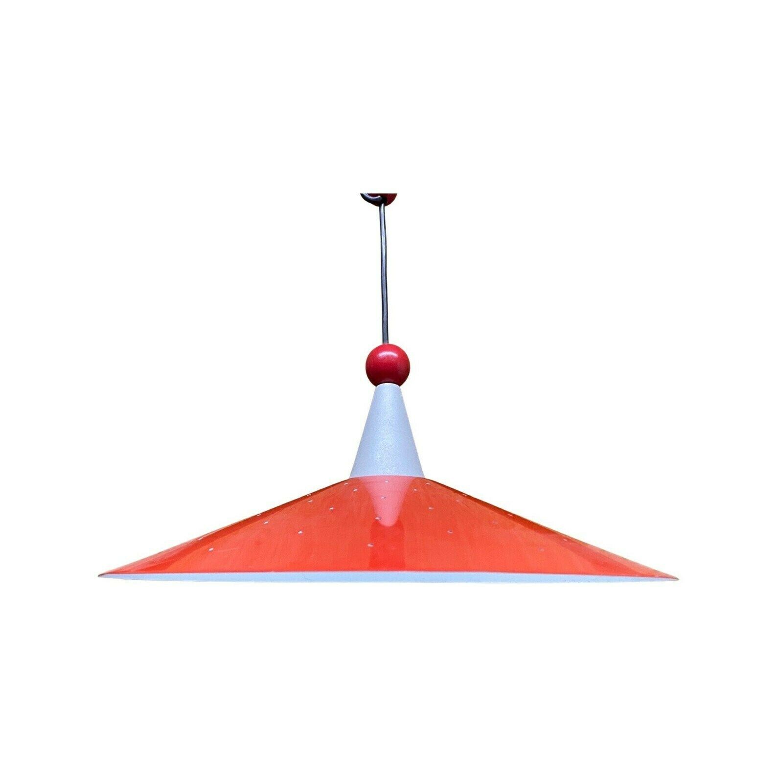 photo furniture Retro Red Designer Pendant Light | Metal Hanging Vintage Designer Lamp From The Mid Century | Good Condition, 1960s