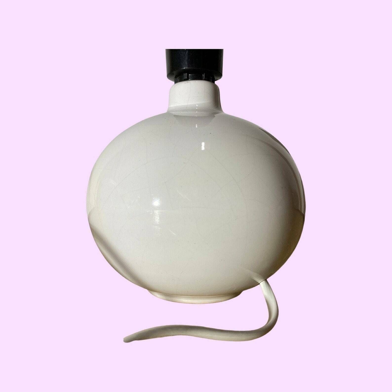 White Vintage Danish Ball Shaped Desk Light | Scandinavian Table Lamp From The Mid Century Made In Denmark | White Ceramic Pottery Lighting photo for sale