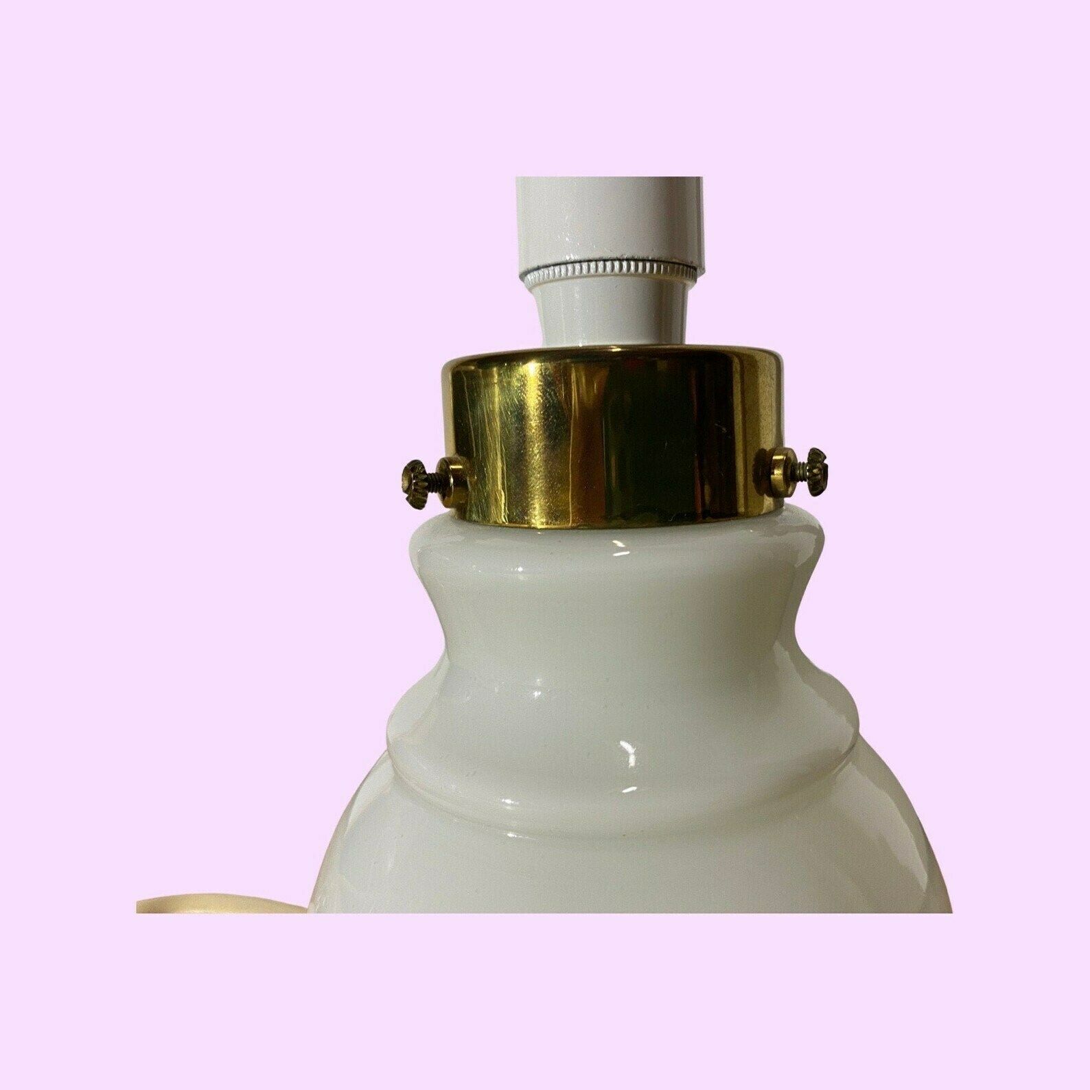 Retro Glass/Brass White Desk Lamp Base | Vintage Danish Design Light Made From Glass In Denmark | Mid Century Odreco Designer Lighting photo vinterior