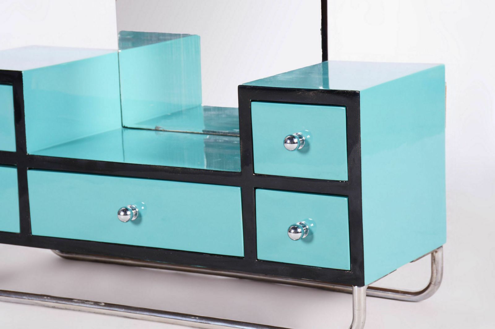 Restored Bauhaus Dressing Mirror, Chrome, Steel, Lacquered Wood, Czechia, 1930s photo Furniture