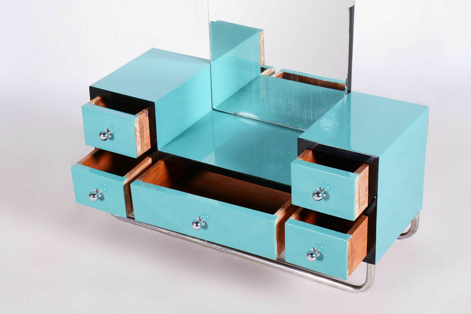 Restored Bauhaus Dressing Mirror, Chrome, Steel, Lacquered Wood, Czechia, 1930s photo buy