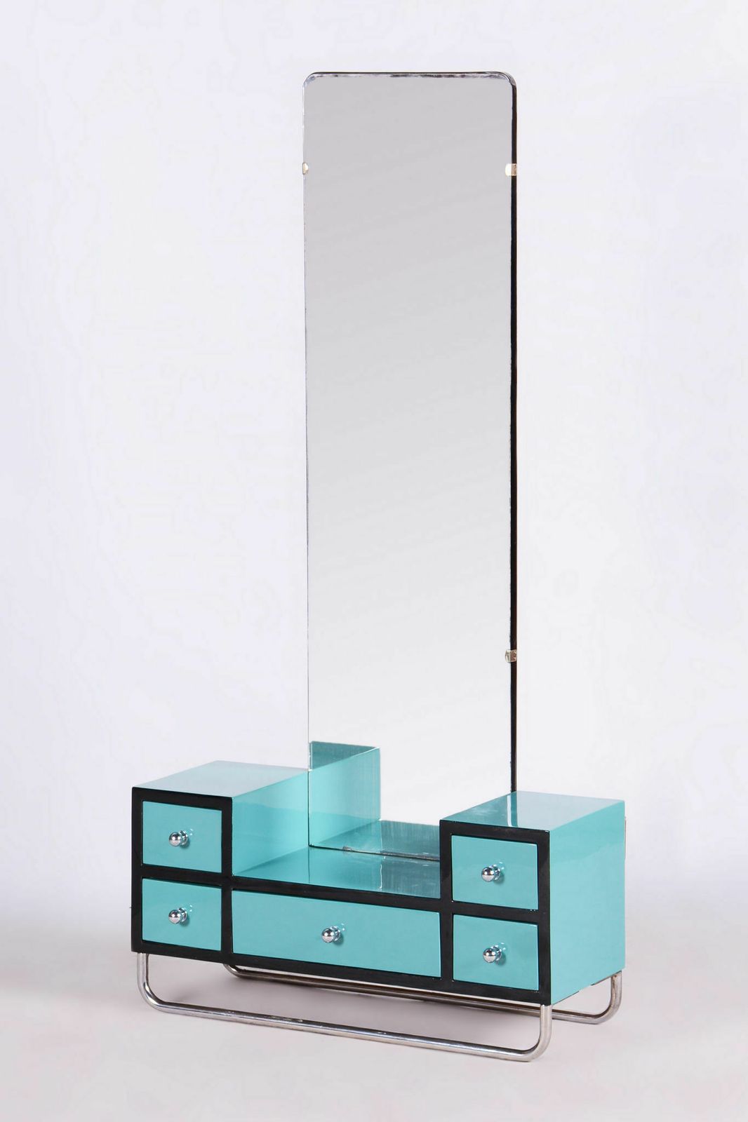 Restored Bauhaus Dressing Mirror, Chrome, Steel, Lacquered Wood, Czechia, 1930s