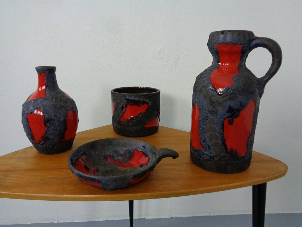 Lava Ceramic Marei Vases, Bowl & Planter, 1970s, Set Of 4 photo furniture