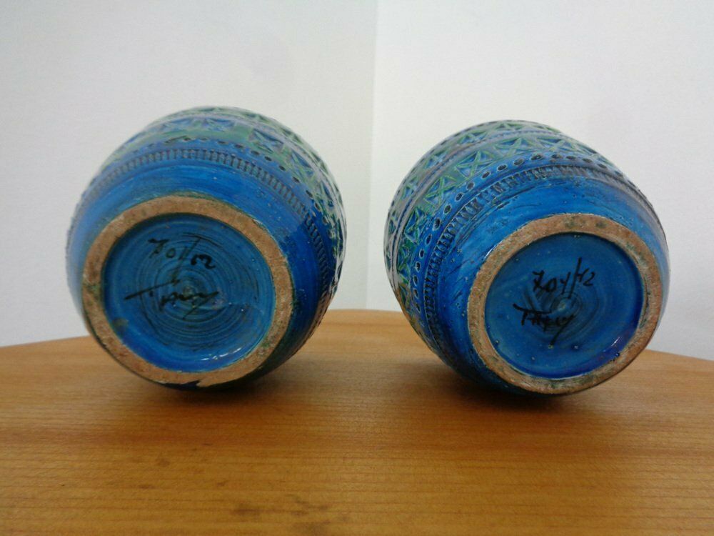 photo furniture Italian Rimini Blue Ceramic Cachepots By Aldo Londi For Bitossi, 1960s, Set Of 2