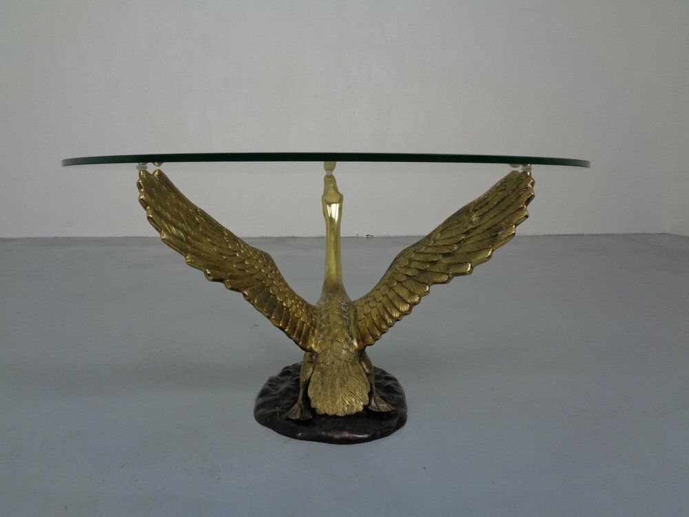 French Swan Coffee Table In Brass And Glass, 1960s photo 1159.0