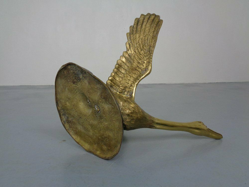 Furniture French Swan Coffee Table In Brass And Glass, 1960s photo